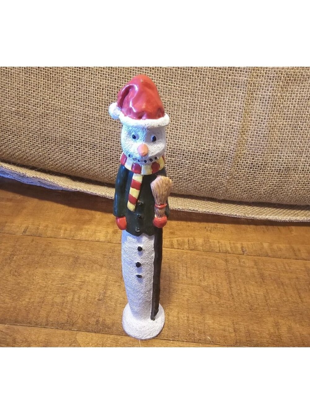 Cute Tall And Skinny Composite White Snowman With Santa Hat Carrot Nose Figurine